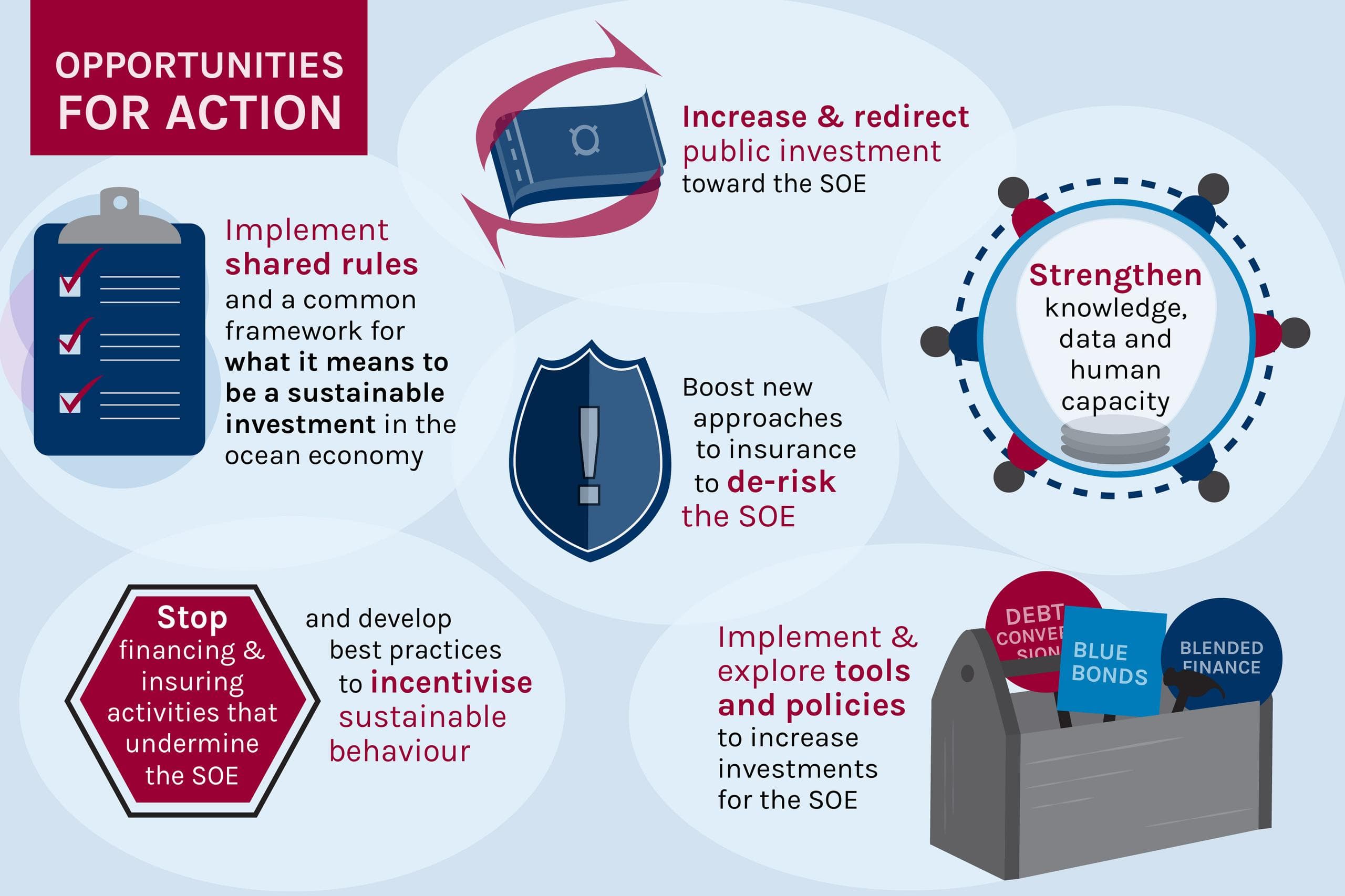 Figure: Opportunities for action include implementing a common framework, increasing and re-directing public investments, decreasing risk, and more.